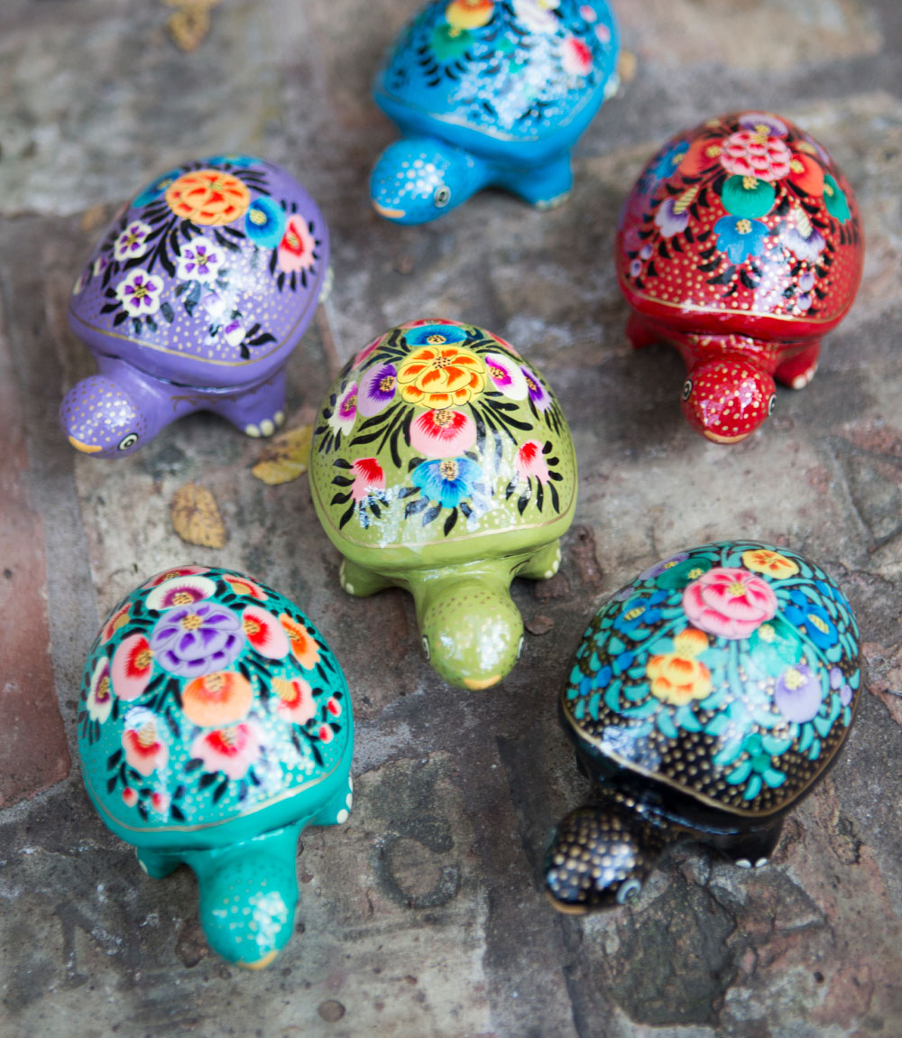 Paradise Turtles Paper Mache Boxes Set of 6 - Hand Painted Assorted