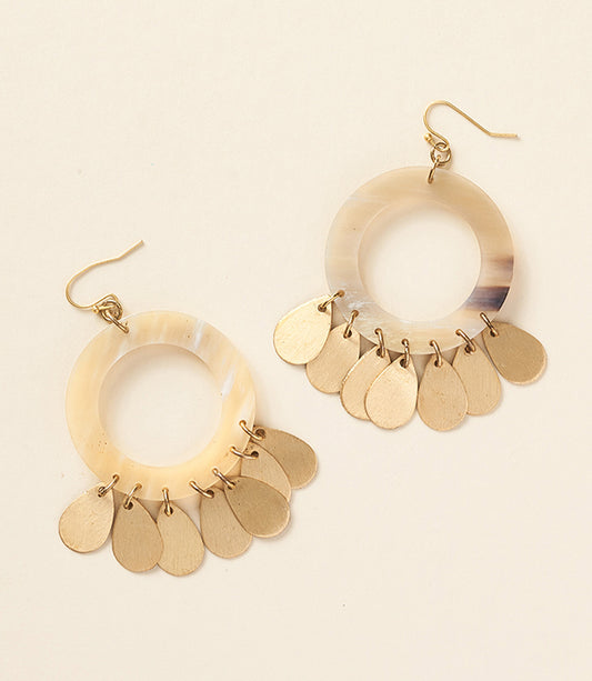 Madhu Teardrop Fringe Earrings - Carved Horn