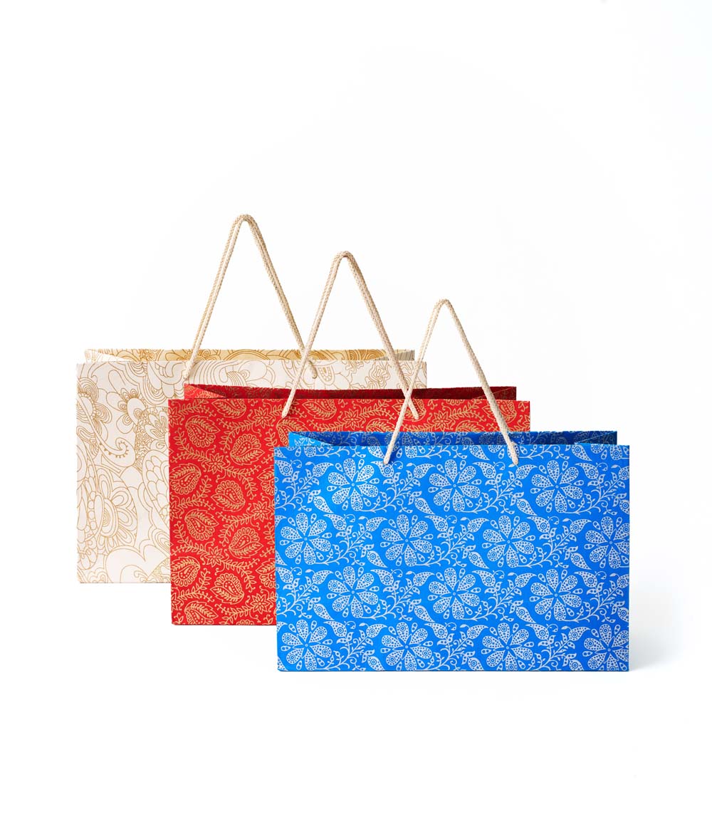 Recycled Paper Wide Holiday Gift Bag 15x6x9.5 - Assorted