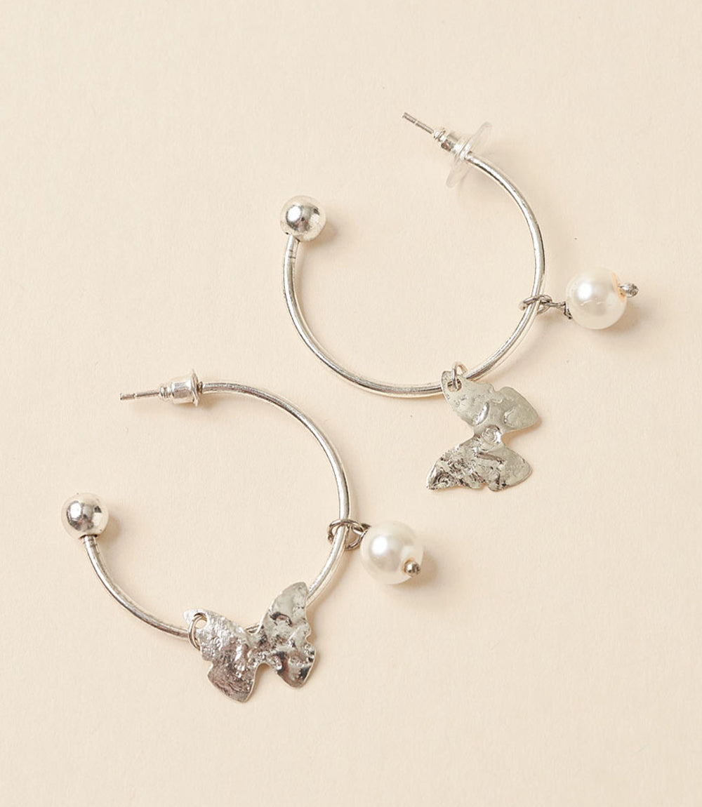 Ishya Butterfly Pearl Hoop Earrings