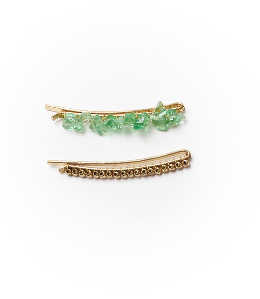 Indali Aventurine Bobby Pins Set of 2 - Green, Semi Precious