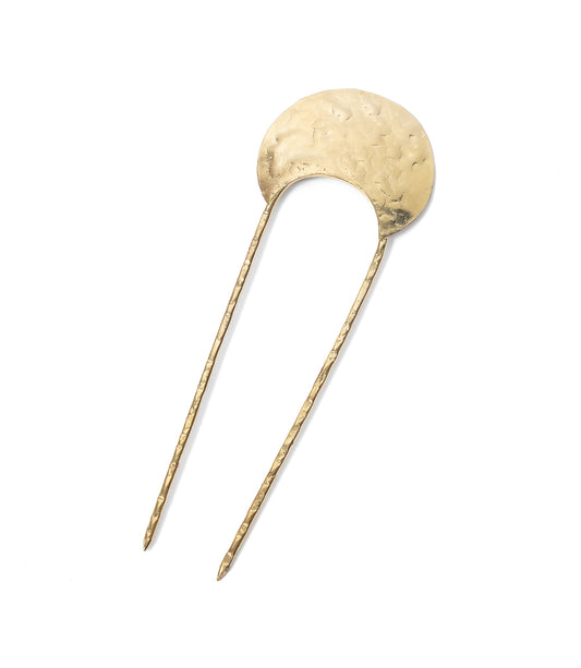 Hammered Crescent Brass Hair Pin - Gold