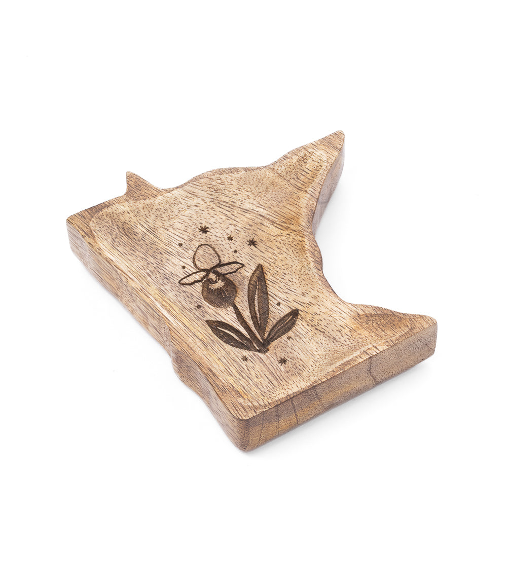 Minnesota State Lady Slipper Trinket Dish - Mango Wood