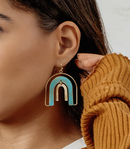 Esha Rainbow Teal Patina Dangle Earrings
