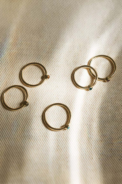 Dhera Assorted Semi-Precious Stone Stacking Rings - Gold Tone